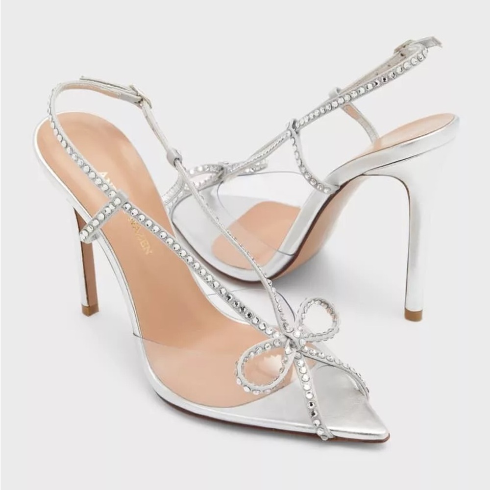 Andrea Wazen Stilettos, Silver, Leather, PVC, Swarovski, Size 37, ONLY WORN ONCE